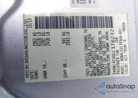 2020 Nissan Altima Sr Fwd из США, поврежденный, VIN 1N4BL4CV0LC176232